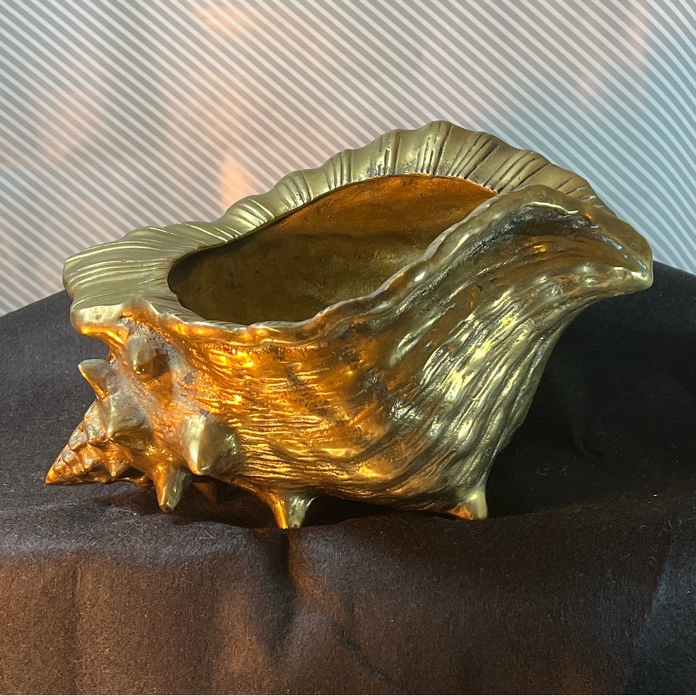 Large Brass Conch Shell Planter Catchall Bottle Cooler Decor by Rosenthal Netter